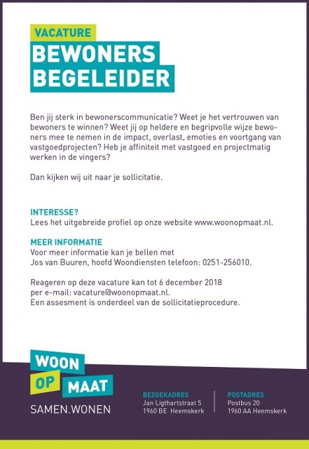 Wij zijn op zoek naar een Bewonersbegeleider