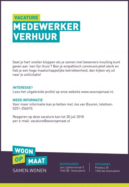 Wij zoeken een medewerker Verhuur