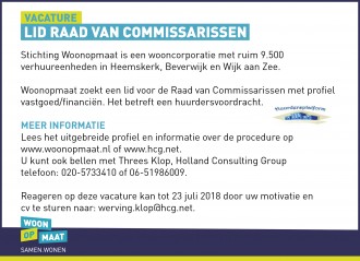 Woonopmaat zoekt een lid Raad van Commissarissen